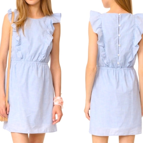 Madewell Dresses & Skirts - Madewell Blue Denim Cotton Ruffle flutter Sleeve Mini Dress 2